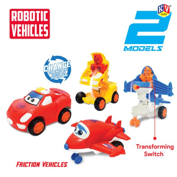 2 Pcs Friction Racing Transforming Airplane & Car