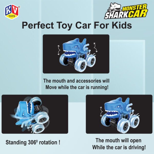12 Pcs Friction Power Monster Shark Car With 360 Rotation