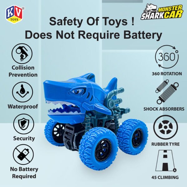 12 Pcs Friction Power Monster Shark Car With 360 Rotation