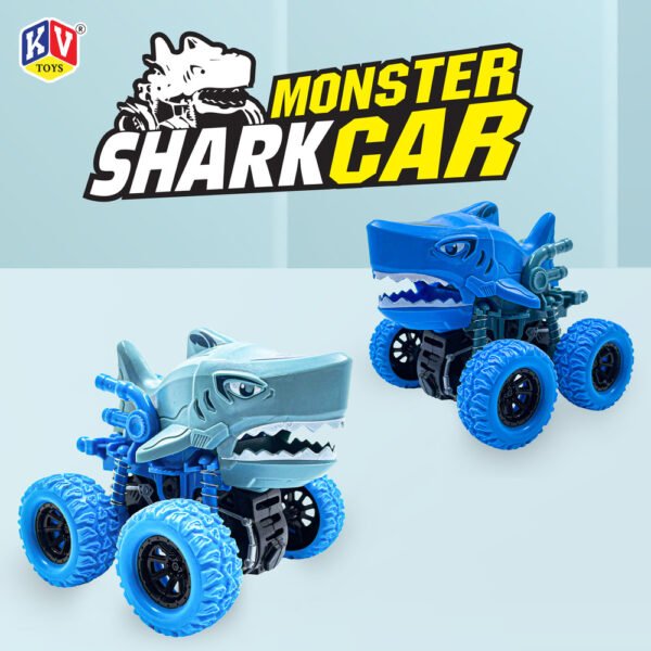 12 Pcs Friction Power Monster Shark Car With 360 Rotation