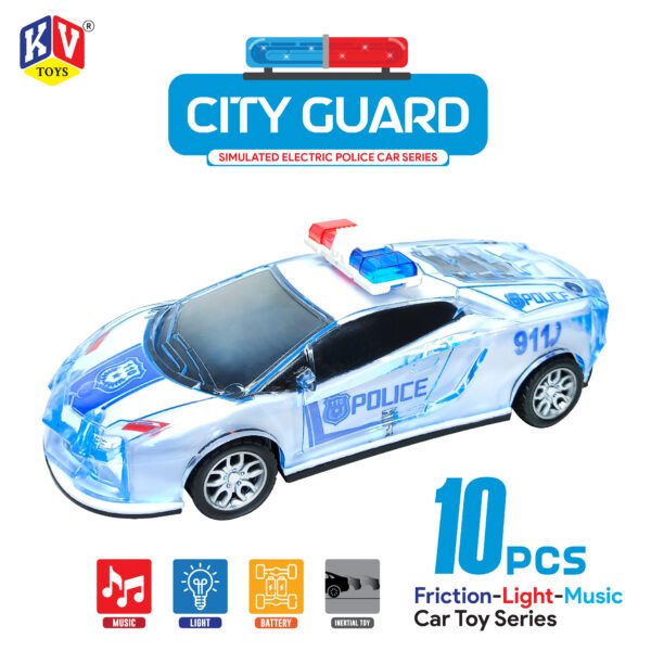 10 Pcs Friction City Guard Police Car With Music & Light