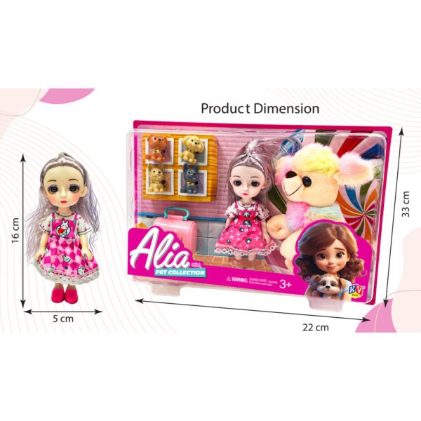 11" Alia Doll Available In 5 Models - 3 Dogs, Brown Pouch, Multicolor Pouch, Pink Dress, With Ice Cream